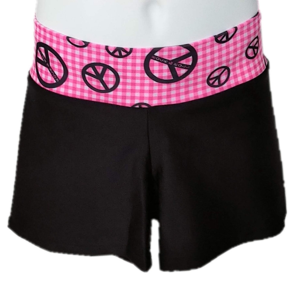 NWT GymGear Dance / Gymnastics Shorts - Black / Peace Plaid - Child XL